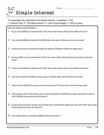 Simple Interest Worksheet 07