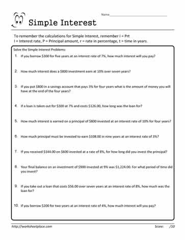 Simple Interest Worksheet 09