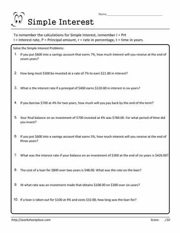 Simple Interest Worksheet 10