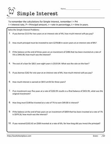 Simple Interest Worksheet 13
