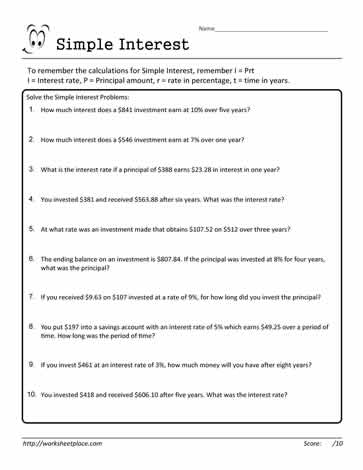 Simple Interest Worksheet 15