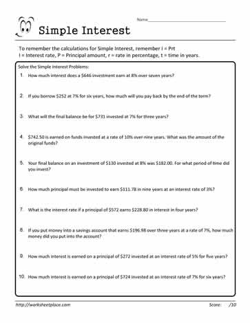 Simple Interest Worksheet 16