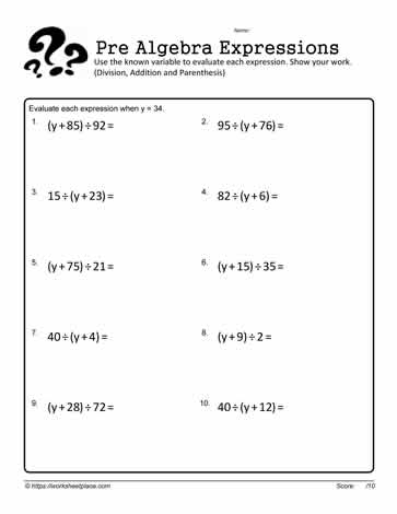 Simplicfy Expressions Worksheets
