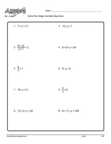 Single Variable Equation Worksheet 16