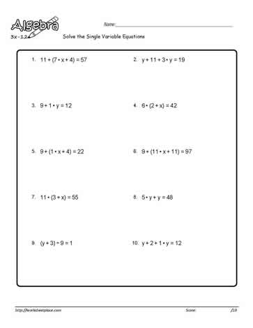 Single Variable Equation Worksheet 7 Worksheets