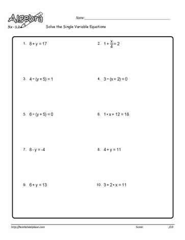 Single Variable Equation Worksheet 8