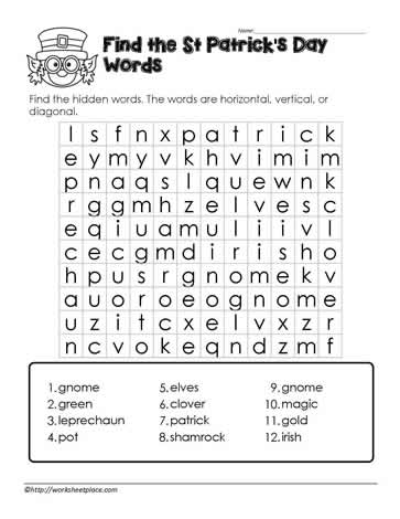 St Patrick's Day Wordsearch 