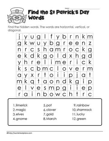 St. Patrick's Day Wordsearch