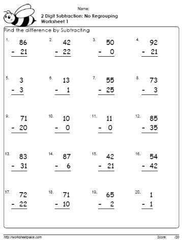 2 Digit Subtraction Worksheet-1 