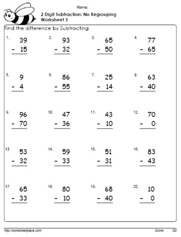 2 Digit Subtraction Worksheet-3