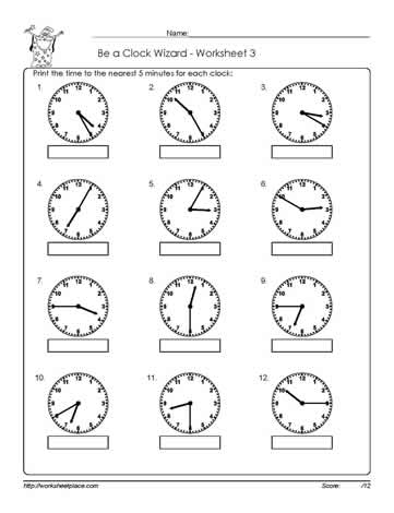 telling time to 5 minutes worksheet c worksheets