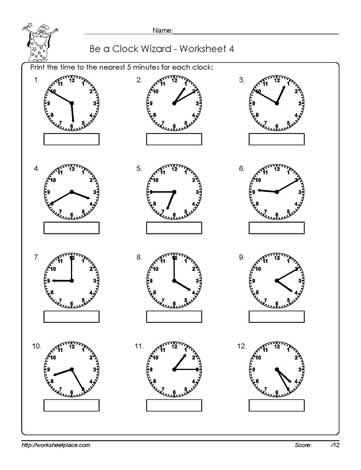 telling time to 5 minutes worksheet d worksheets