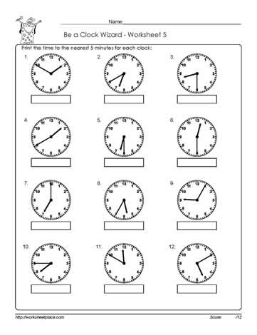 telling time to 5 minutes worksheet e worksheets