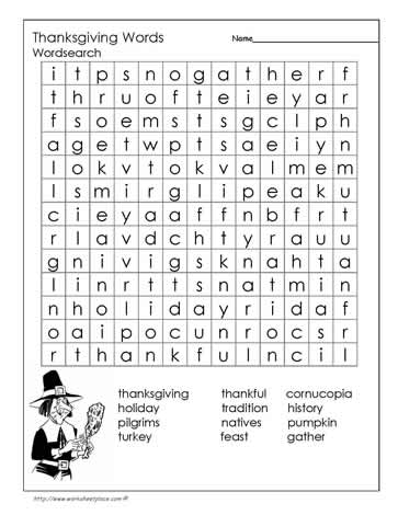Thanksgiving Day Wordsearch