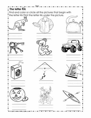 color the k pictures worksheets