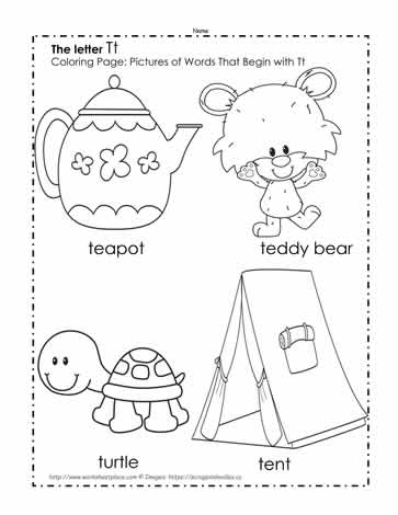 The Letter T Coloring Pictures Worksheets