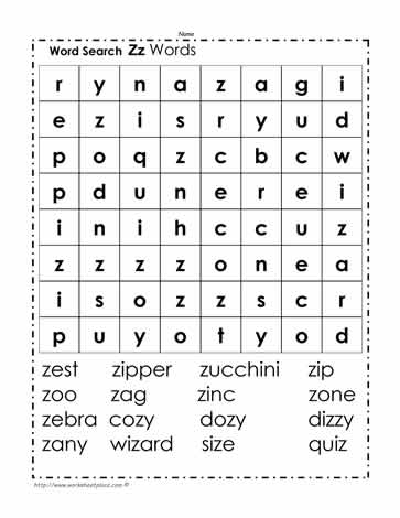 The Letter Z Word Search