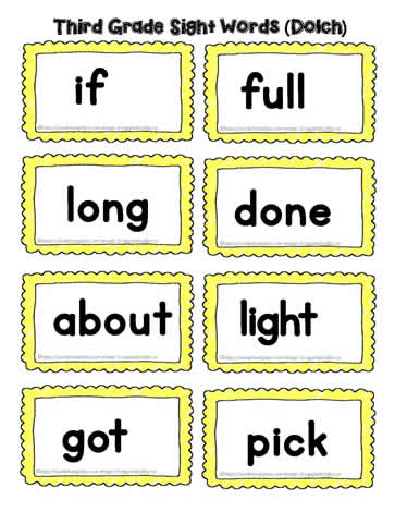 Third Grade Word Cards