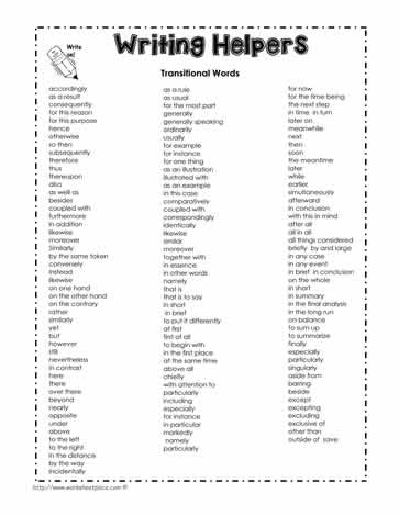Transitional Words List