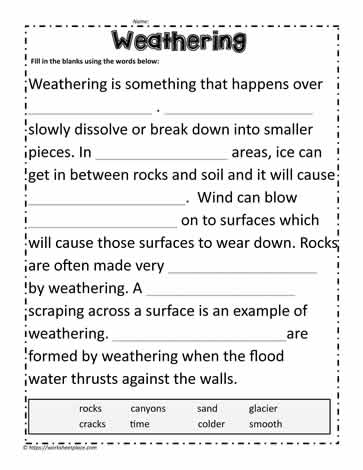 Cloze Activity for Weathering Worksheets