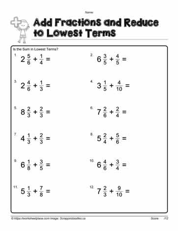 Add Mixed Number Fractions-1 Worksheets