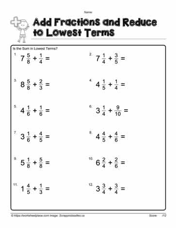Add Mixed Number Fractions-4 Worksheets