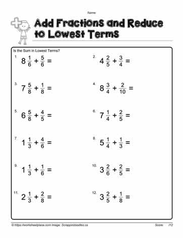 add mixed number fractions 5 worksheets