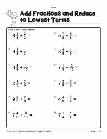 Add Mixed Number Fractions-7 Worksheets