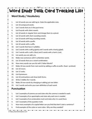 Word Study Tracking List