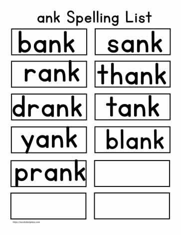 ank Spelling List