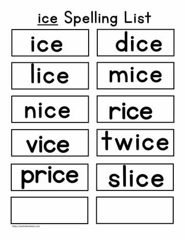 ice Spelling List