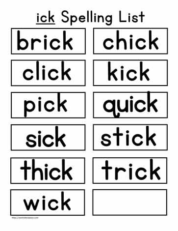 ick Spelling List