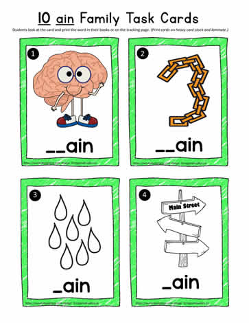 10 ain Word Family Task Cards