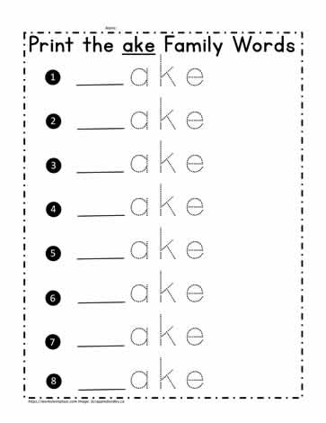 ake Family Words Worksheet