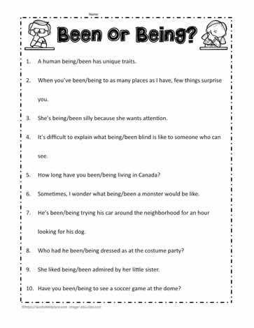 Been or Being Worksheets 5 