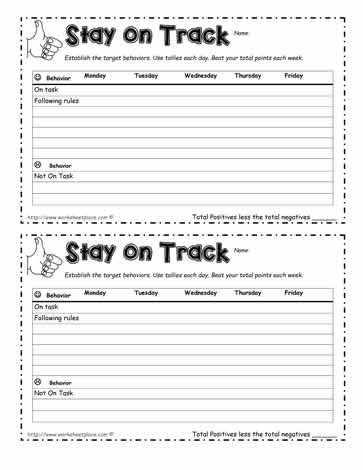 Staying On Track Behavior Worksheet