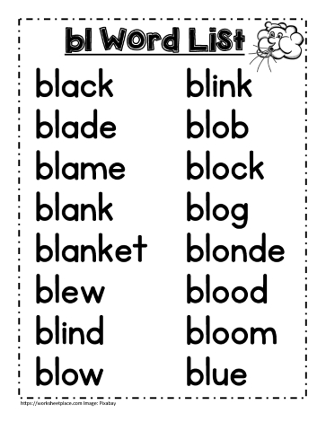 Bl word study lists, blue, black, blob etc.