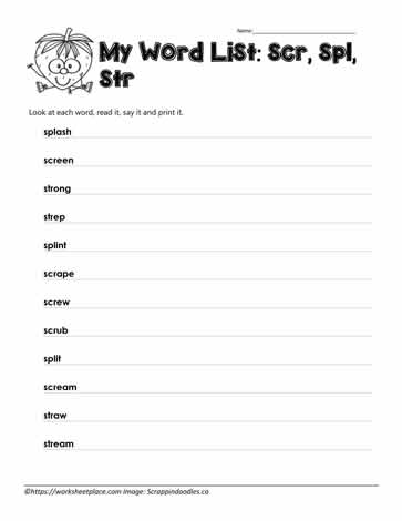 Blend Spelling List for Digraph