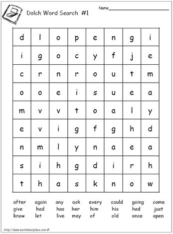 Dolch Word Search 1