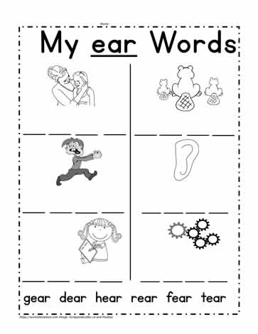 ear Word Family Worksheet