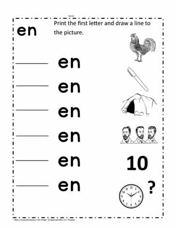 en Word Family Worksheet Worksheets