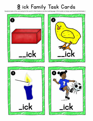 ick Word Family Word Task Cards
