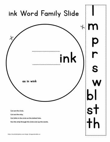 Word Family Slide For ink