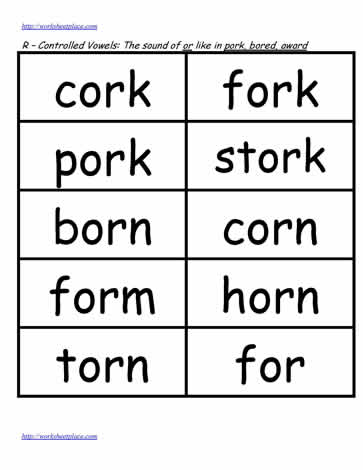 cork, fork, or, word study lists