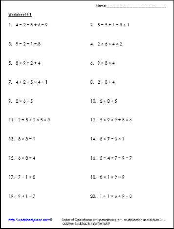 Order of Operations Worksheet 1 Worksheets