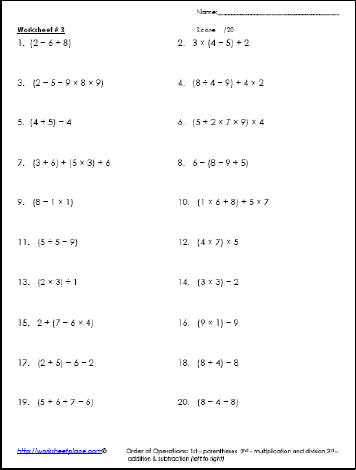 Operations with Parenthesis Worksheet 3