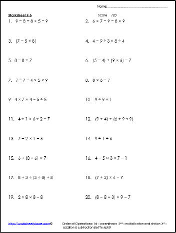 Operations with Parenthesis Worksheet 6