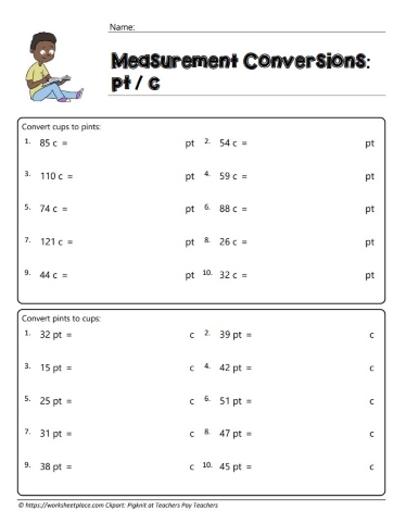 Measurement Conversions for c/pints Worksheets