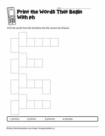 ph Digraph Word Shapes