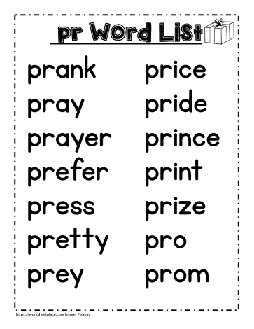 Pr word study lists, pray, price etc.